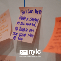 A sticky note that a young person wrote that states "So I can help make a change in the world."